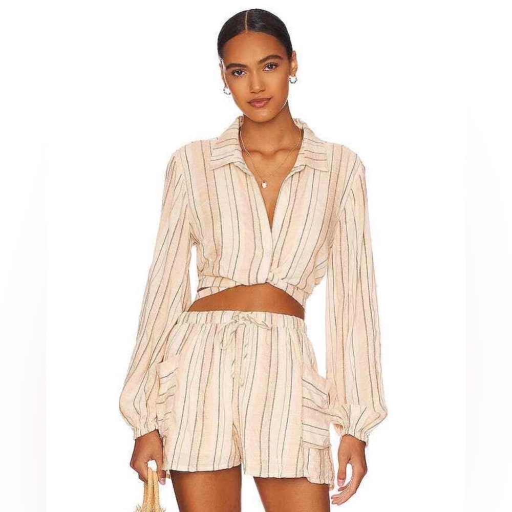 L*Space Size Large Play It Cool Crop in Sun Soaked Stripe Long Sleeve Top